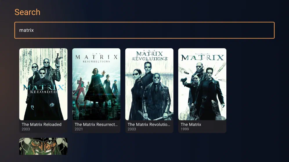 Search results for "matrix" on Google TV showing movie posters.